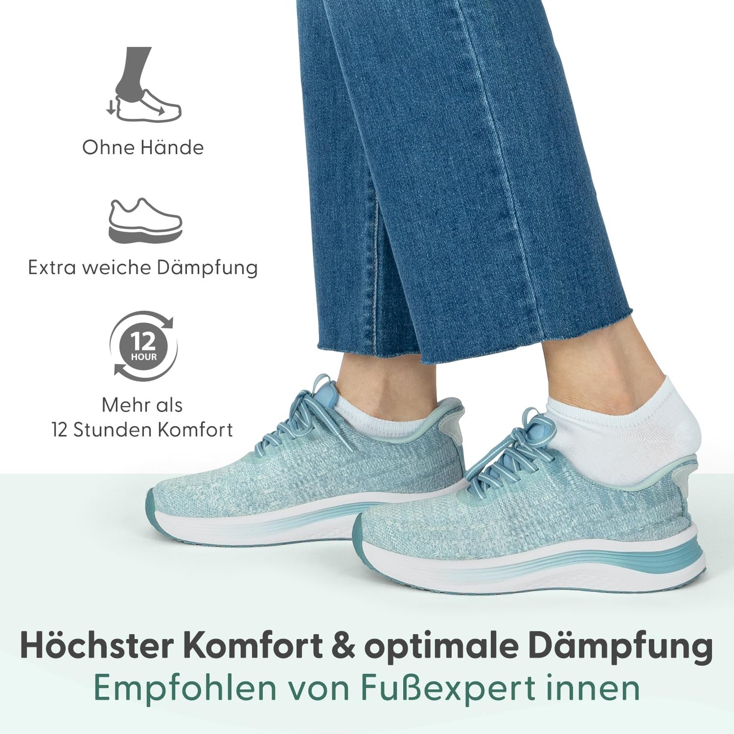 OrthofeetHands-Free Orthopädischer Damen Slip-in Sneaker Türkis Nira, Größe 37.5 Weit