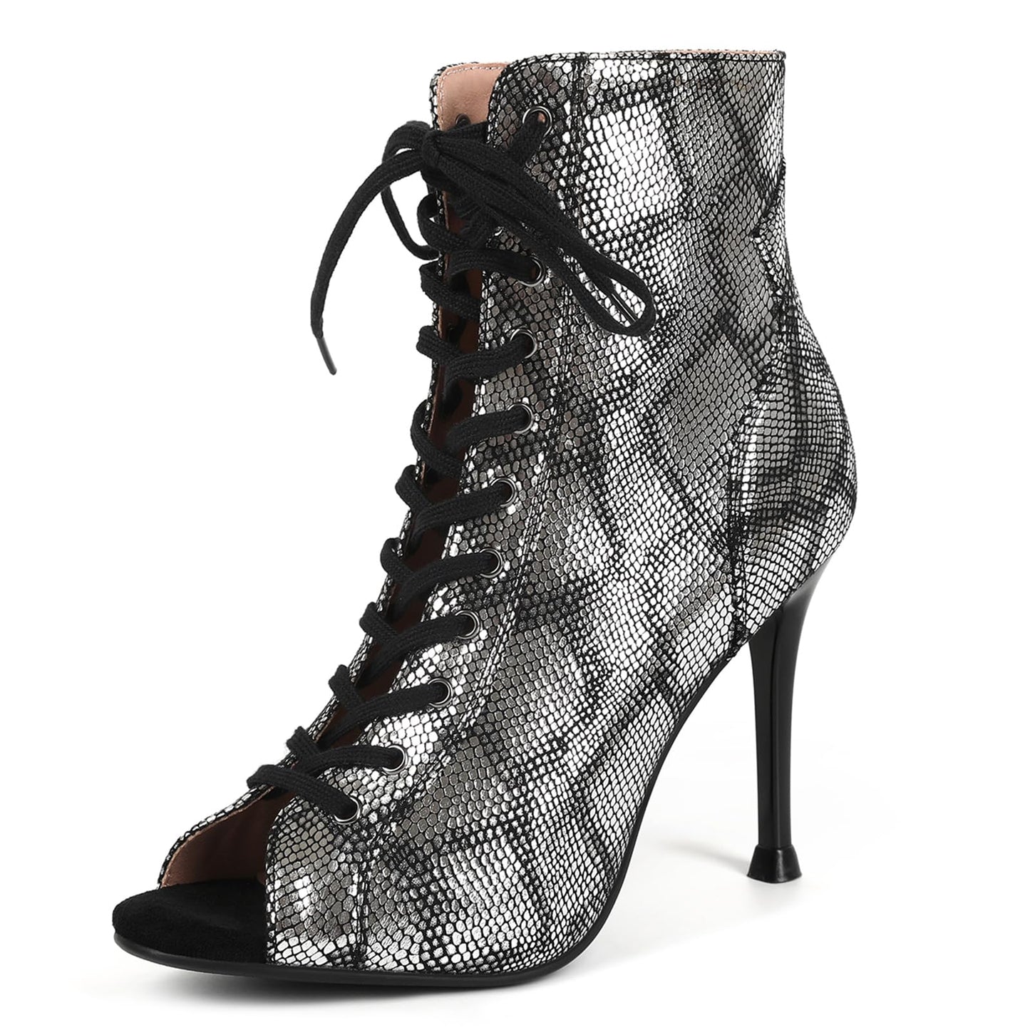 Damen Heeled Sandalen Burju Dance Heels Peeptoe Schnürung Gladiator Stiefeletten Stiletto Dressy Party Pole Dance Schuhe Leder Metallisch Snake Print Size 40