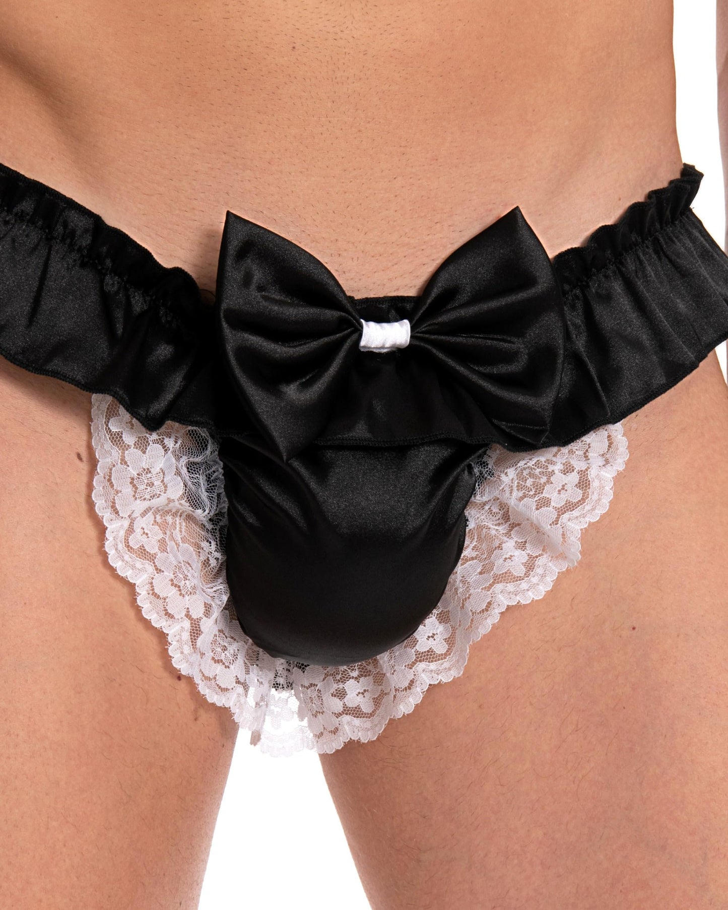 Satini Satin Rüsche die Schleife Tanga Sissy Boy-Shorts Slips Höschen Unterwäsche (Schwarz, L)