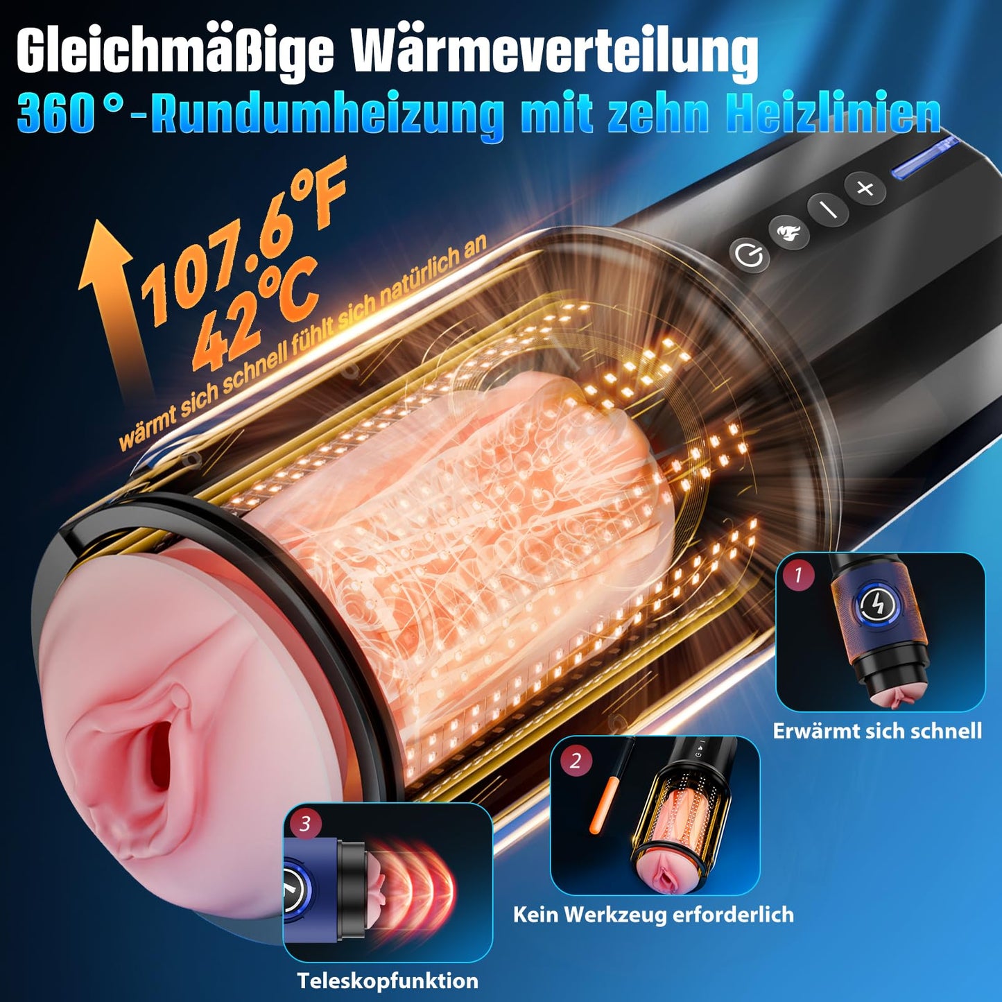 KI-Interaktion 360° Masturbatoren Sex Spielzeug für die Männer, Masturbieren für Männer 5 Intensiver Teleskopfunktion Sexspielzeug, Realistische Masturbatoren Liner Abnehmbare Accessoires