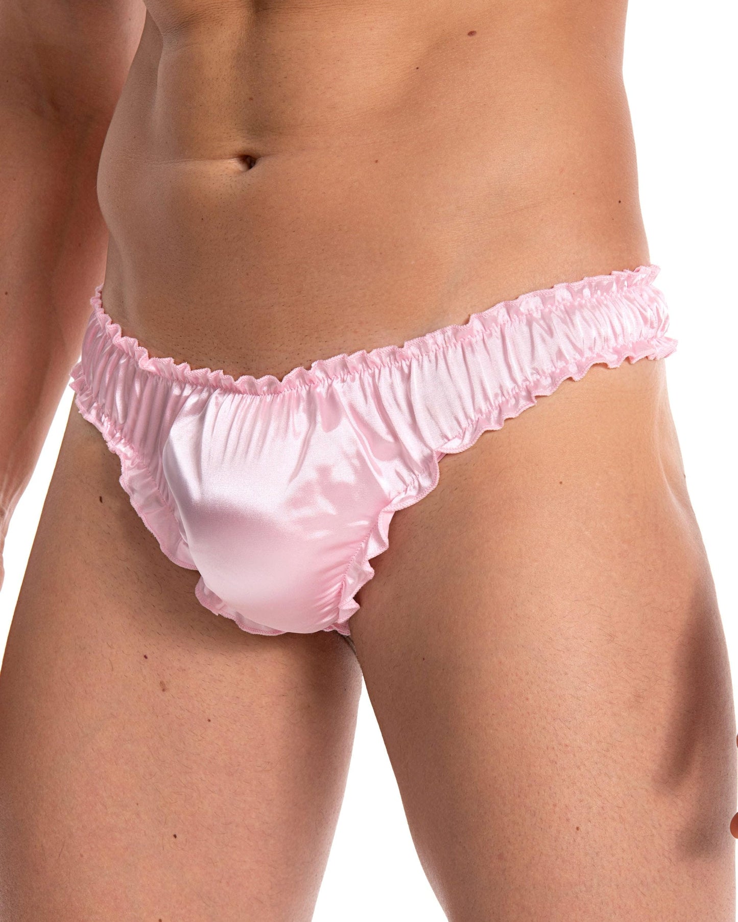 Satini Satin Rüsche Sissy Tanga Tanga Boy-Shorts Slips Höschen Unterwäsche (Zartrosa, L)