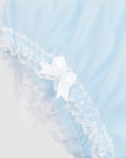 Satini Slip Damen Transparent Volants Spitze Rose, Babyblau - Weiß, XXL