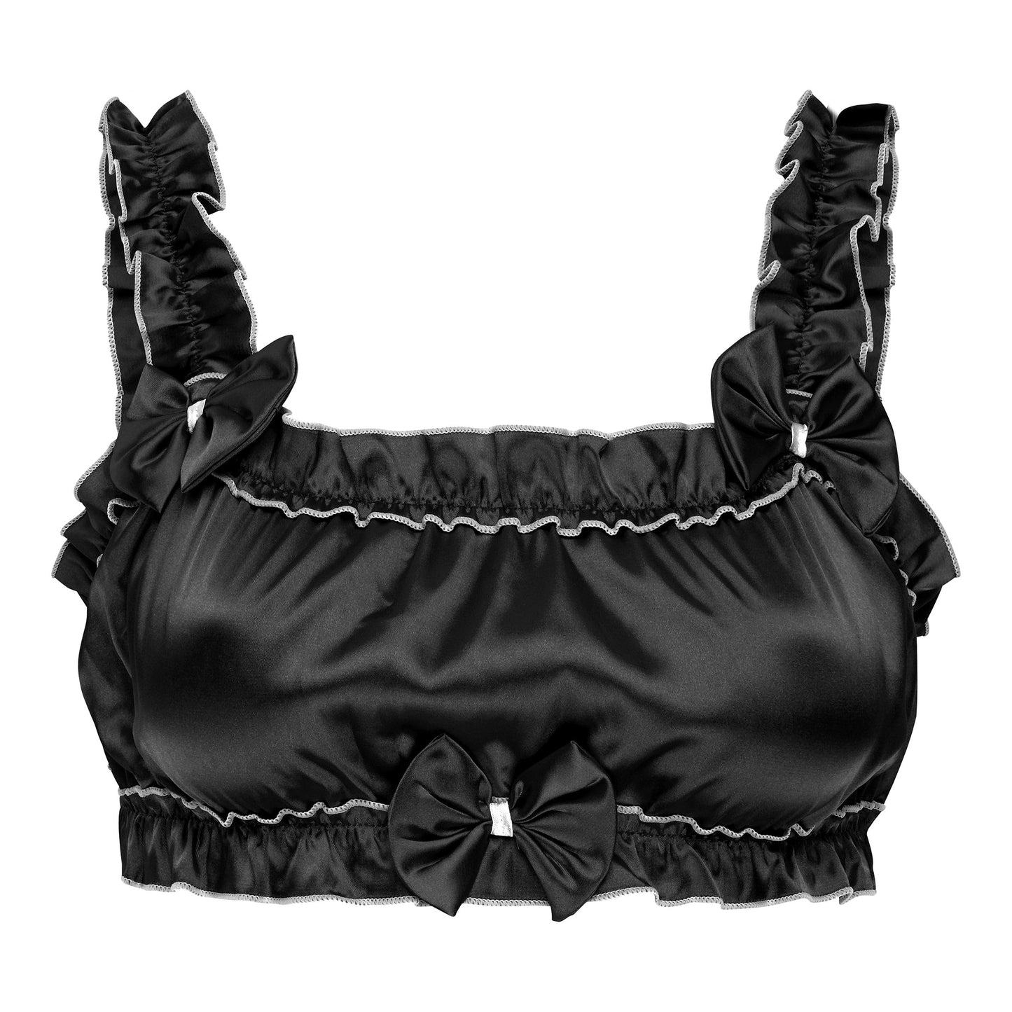 Satini Sissy Rüschen Gerafft Tailliert Seidig Satin Dessous Bralette (Schwarz, S)