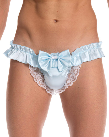 Satini Satin Rüsche die Schleife Tanga Sissy Boy-Shorts Slips Höschen Unterwäsche (Baby blau, L)