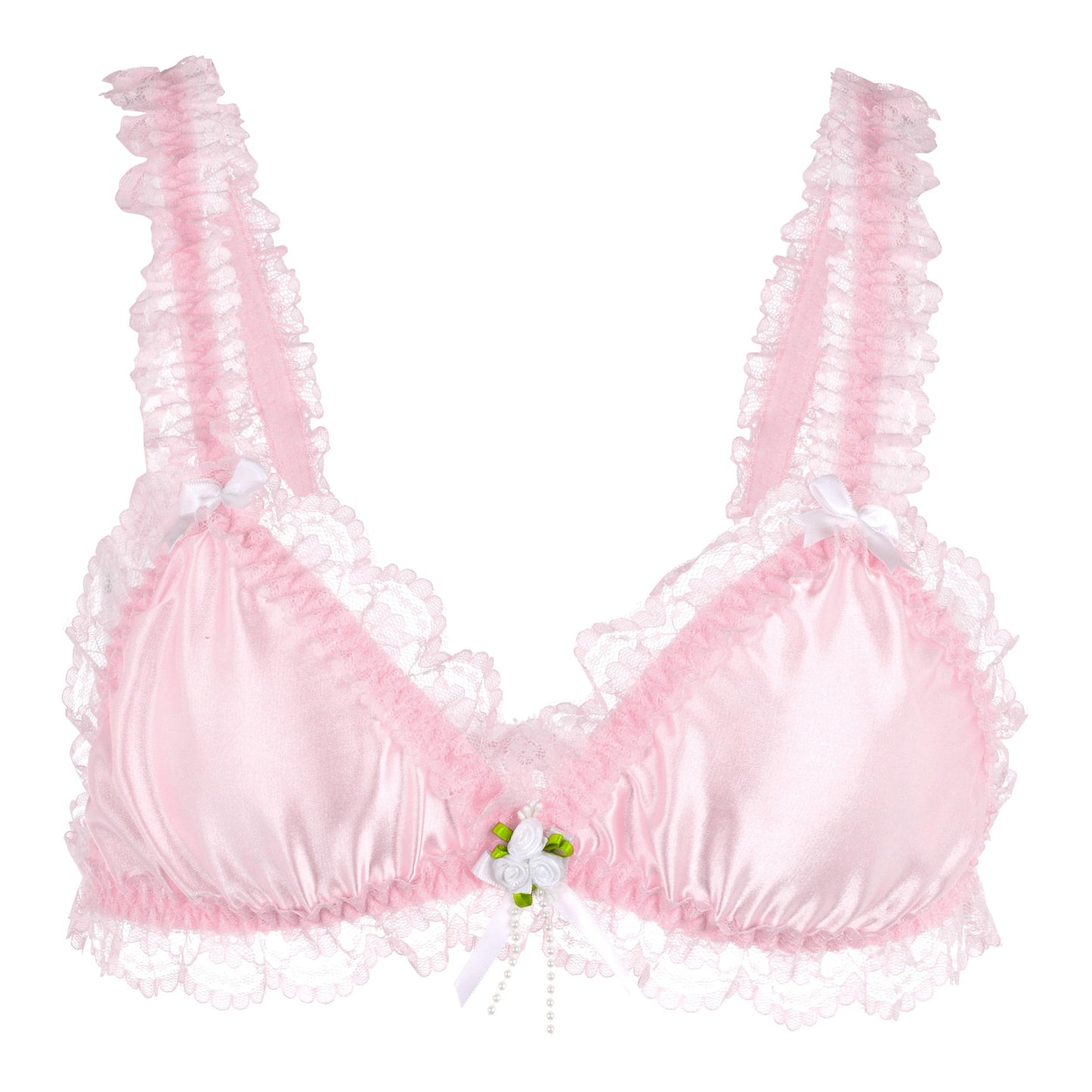Satini Sissy Rüschen Spitze Tailliert Satin Bralette BH (Zartrosa, XL)