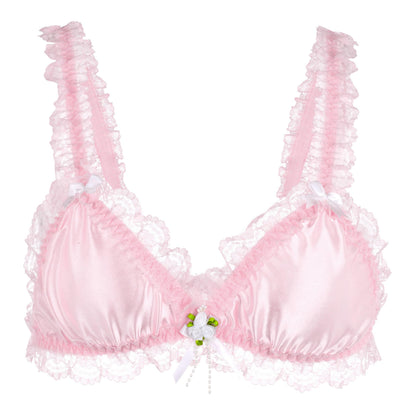 Satini Sissy Rüschen Spitze Tailliert Satin Bralette BH (Zartrosa, XL)