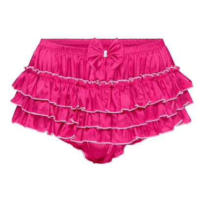 Satini Rüschen Sissy Gerafft French Knickers Slips Dessous Seidig Satin Unterwäsche Höschen (Leuchtendes Pink, S)