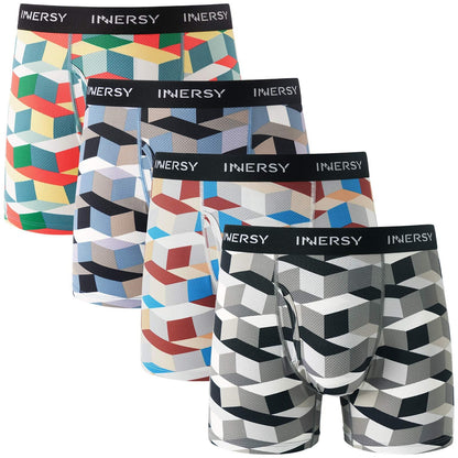 INNERSY Boxershorts Herren mit Eingriff Unterhosen Männer, L, Bunter Würfel