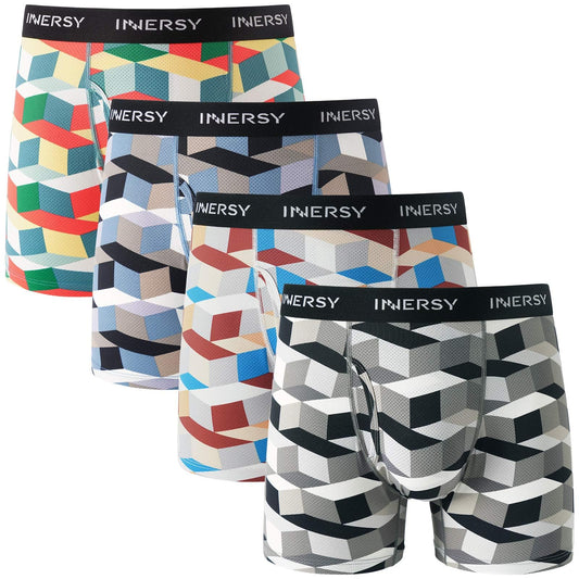 INNERSY Boxershorts Herren mit Eingriff Unterhosen Männer, L, Bunter Würfel