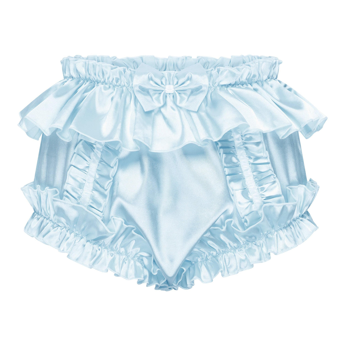 Satini Sissy Satin Slip Weit Geschnitten Rüschen Maid, Babyblau, M