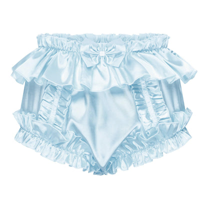 Satini Sissy Satin Slip Weit Geschnitten Rüschen Maid, Babyblau, M