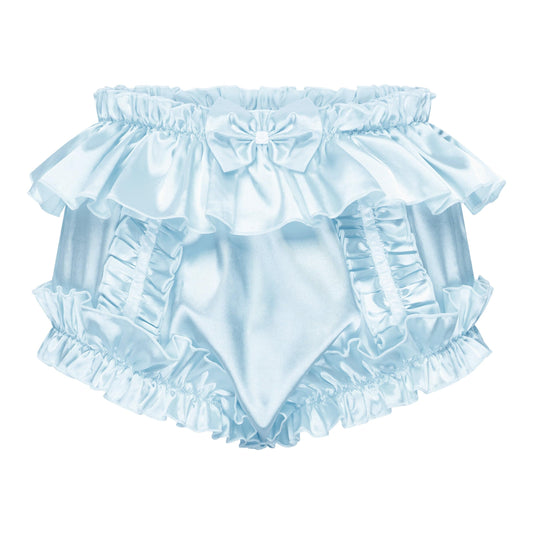 Satini Sissy Satin Slip Weit Geschnitten Rüschen Maid, Babyblau, M