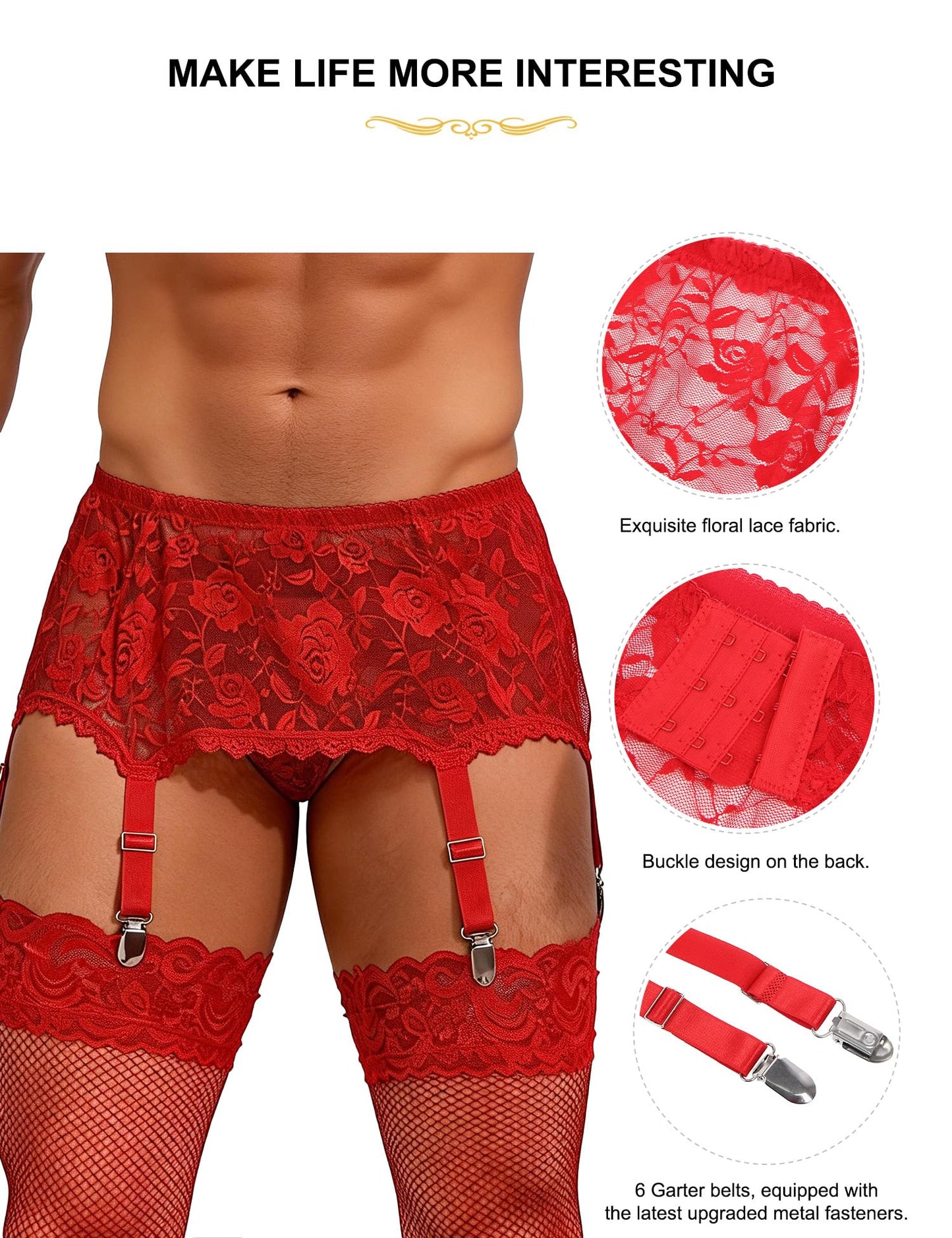 Sexy Strapsgürtel für Herren Breit Gay Unterwäsche mit 6 Clips