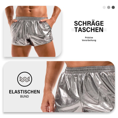 Herren Sexy Metallic Shorts Glitzer Kurze Hose (Silber, L)