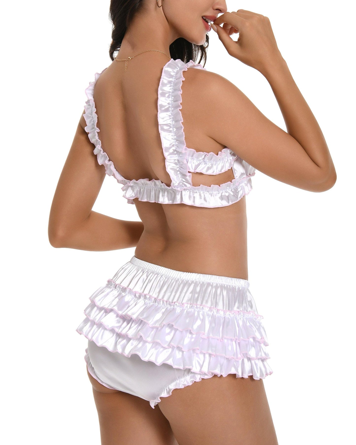 Satini Sissy Rüschen Gerafft BH- Seidiger Satin Dessous Bralette