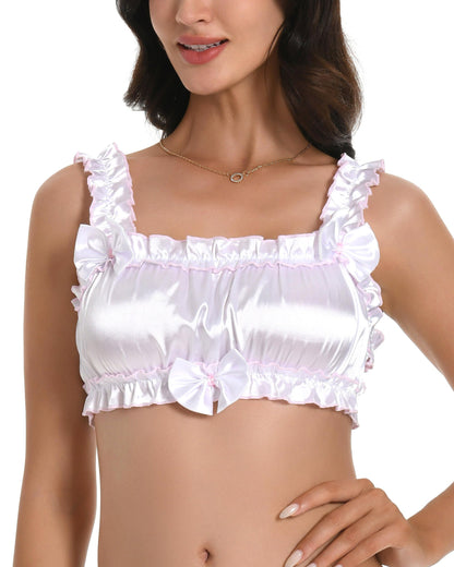 Satini Sissy Rüschen Gerafft BH- Seidiger Satin Dessous Bralette