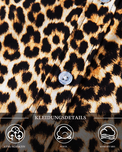 fohemr Herren Leopard Hemd Kurzarm Button down Tiger Tier Muster Freizeithemd Sommerhemd Gelb Small
