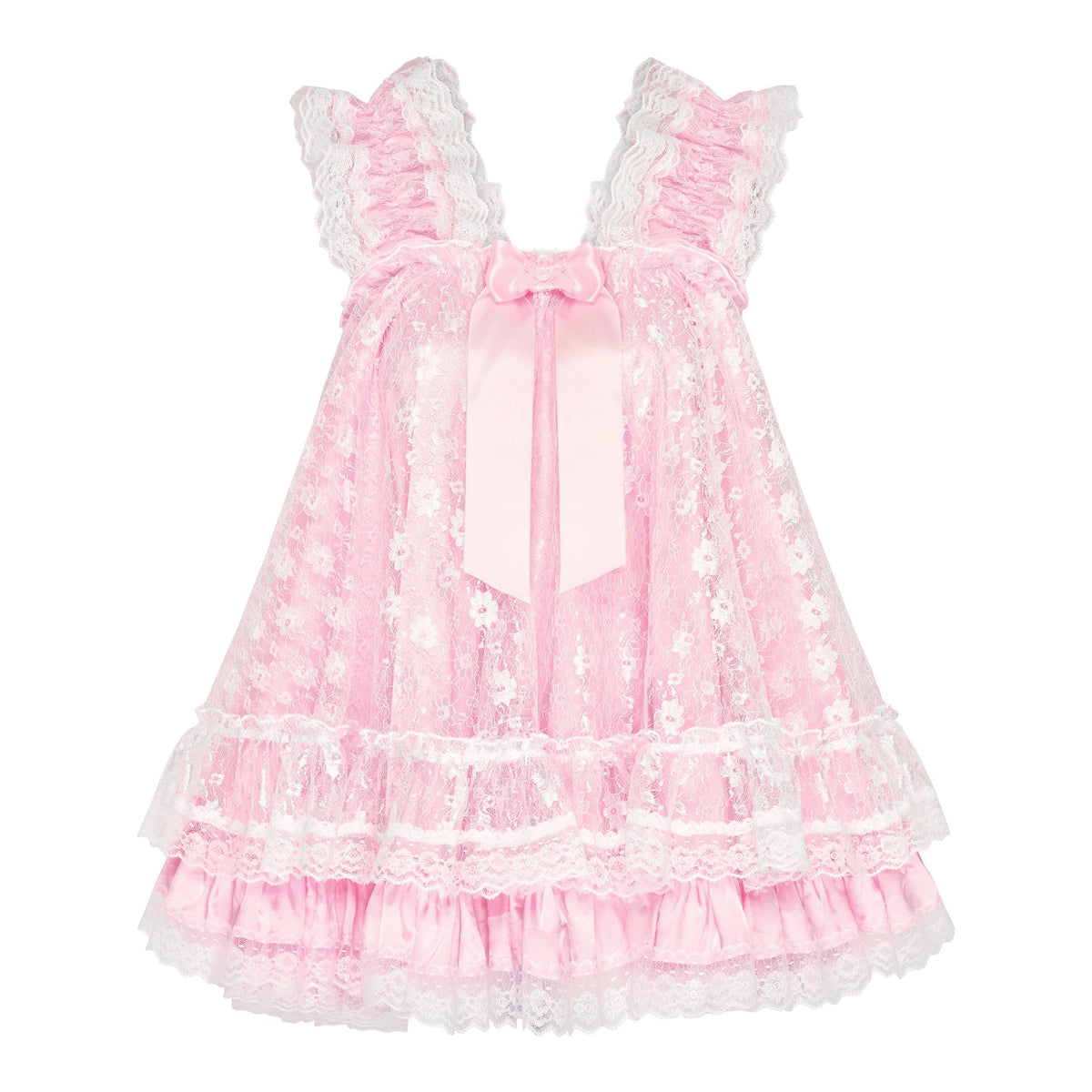 Satini Sissy Satin Babydoll Blumenspitze Dessous, Zartrosa - Weiß, S