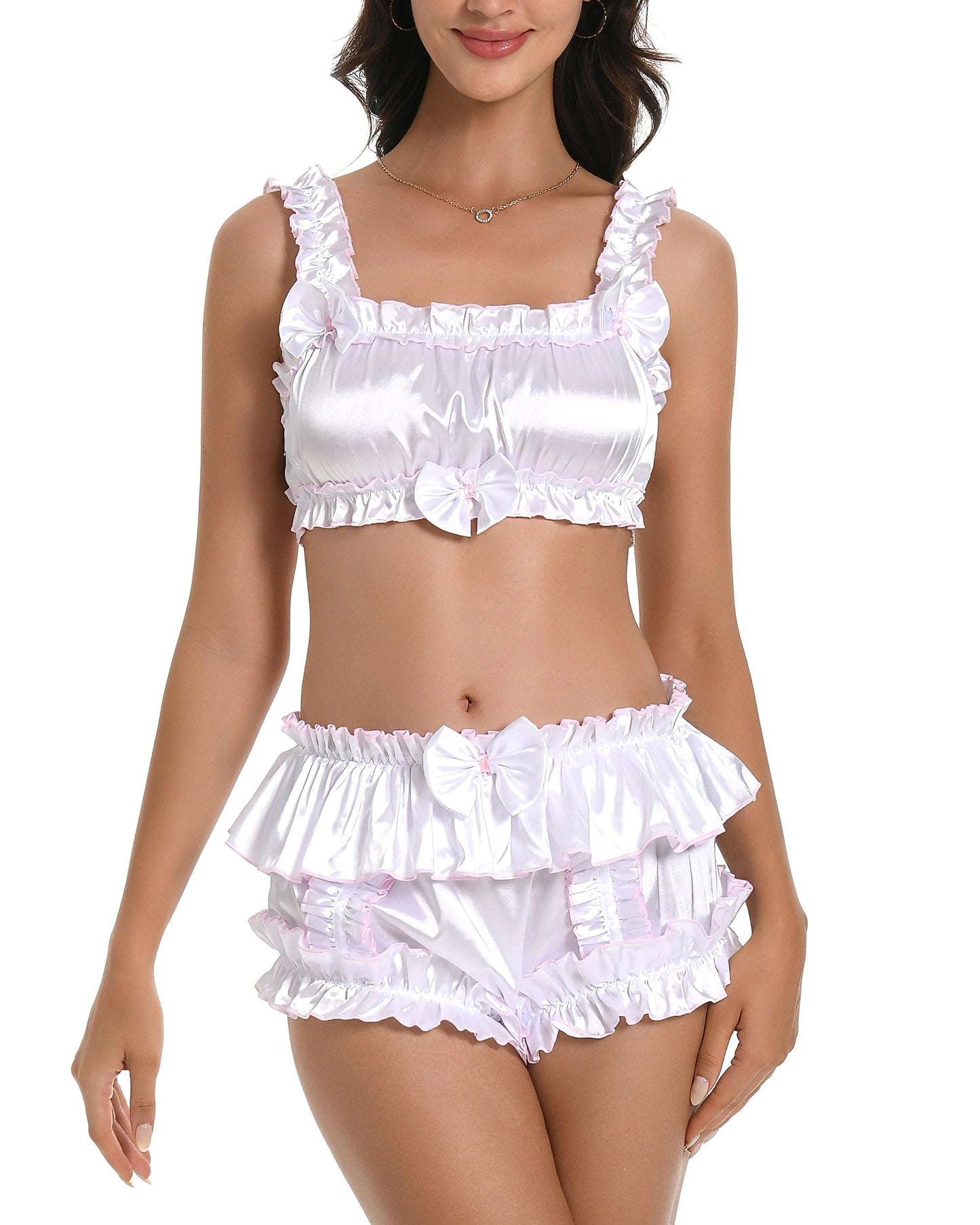 Satini Sissy Rüschen Gerafft BH- Seidiger Satin Dessous Bralette