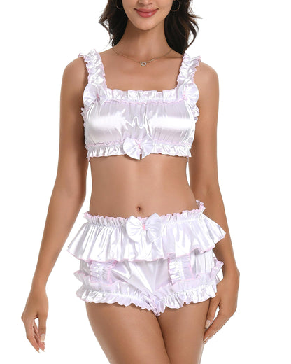 Satini Sissy Rüschen Gerafft BH- Seidiger Satin Dessous Bralette