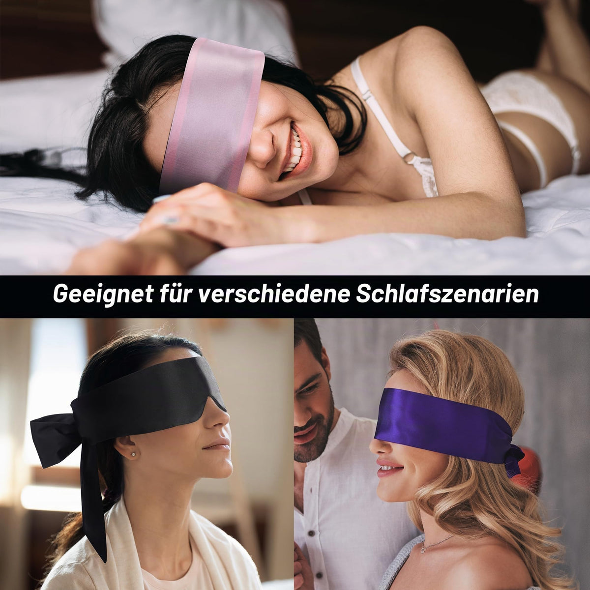 Satin-Schlafmaske – bequeme Augenmaske für Damen und Herren, weich, Schatten für Nacht, Schlafen, Reisen, Meditation, reines Schwarz, Geschenk zum Jahrestag, Geburtstag, 160 cm