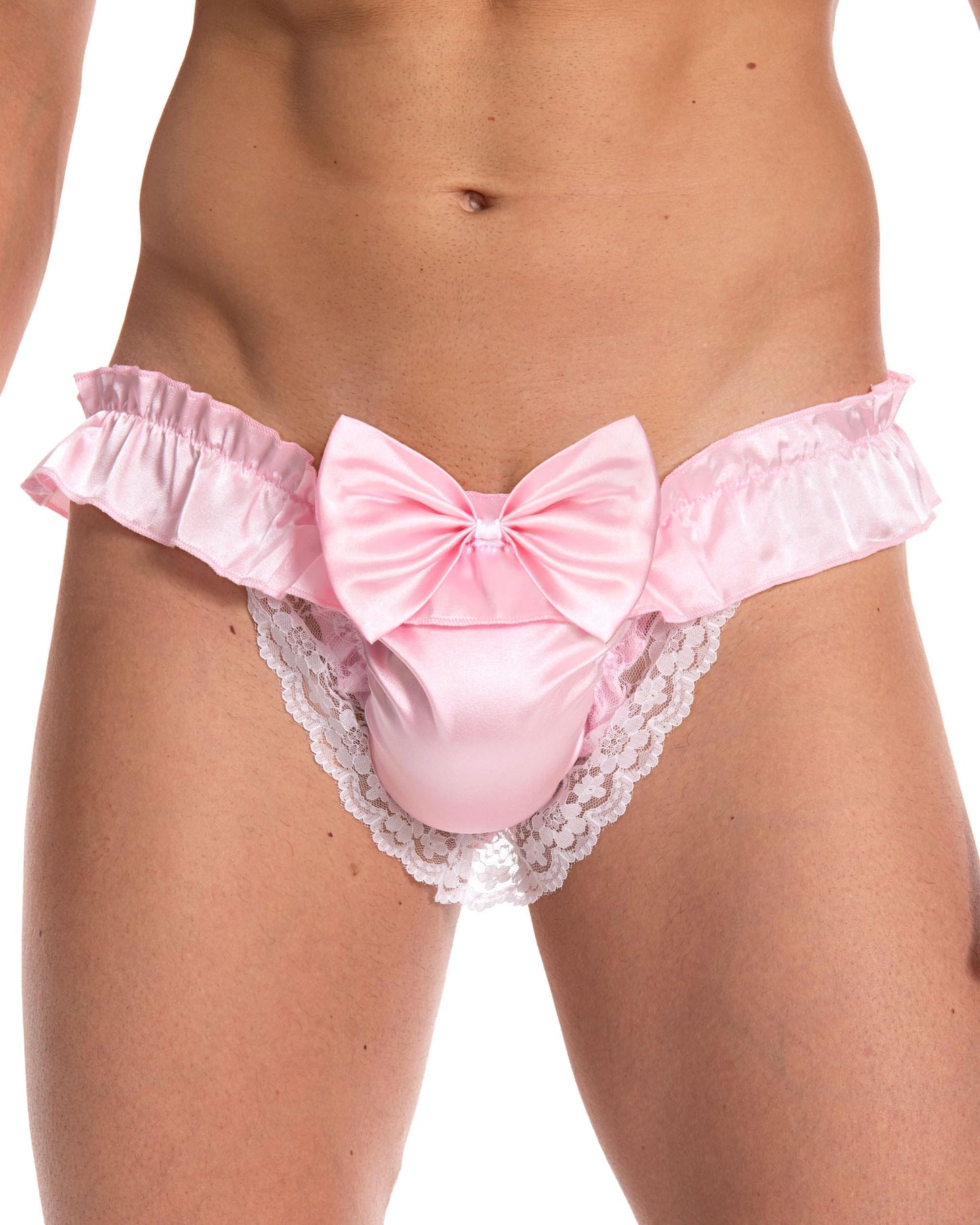 Satini Satin Rüsche die Schleife Tanga Sissy Boy-Shorts Slips Höschen Unterwäsche (Zartrosa, L)