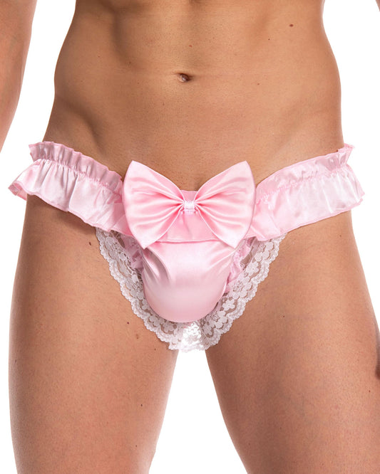 Satini Satin Rüsche die Schleife Tanga Sissy Boy-Shorts Slips Höschen Unterwäsche (Zartrosa, L)