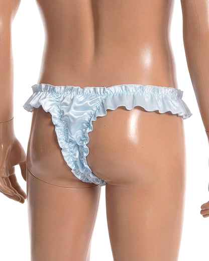 Satini Satin Rüsche tiefangesetzte Passform Sissy Tanga Tanga Boy-Shorts Slips Höschen Unterwäsche (Baby blau, L)