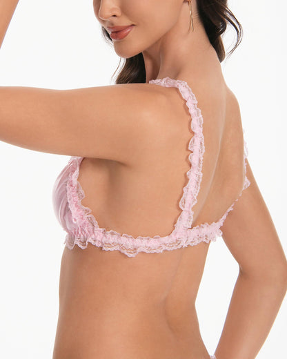 Satini Sissy Rüschen Spitze Tailliert Satin Bralette BH (Zartrosa, XL)
