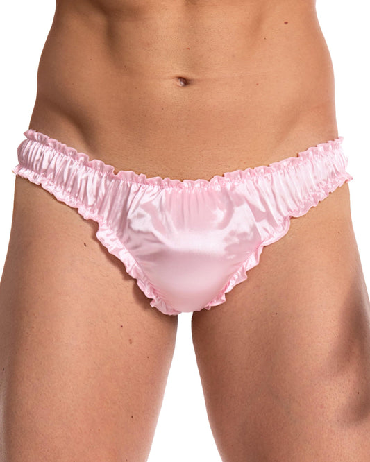 Satini Satin Rüsche Sissy Tanga Tanga Boy-Shorts Slips Höschen Unterwäsche (Zartrosa, L)