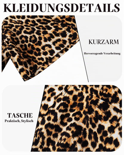 fohemr Herren Leopard Hemd Kurzarm Button down Tiger Tier Muster Freizeithemd Sommerhemd Gelb Small
