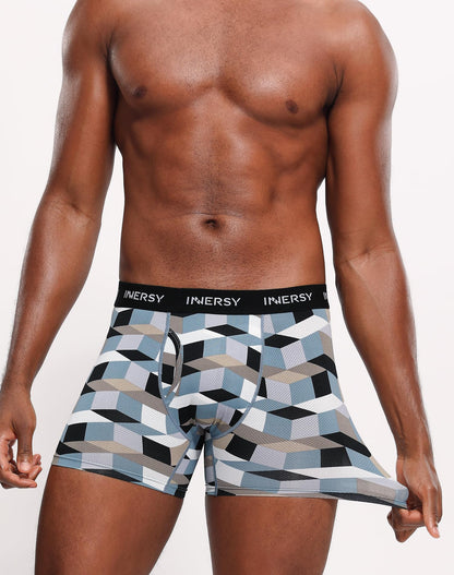INNERSY Boxershorts Herren mit Eingriff Unterhosen Männer, L, Bunter Würfel