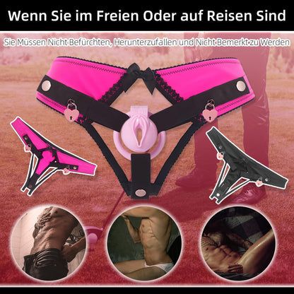 Crysore Herzförmige Chastity Panties mit Rosa Sissy Chastity Cage Anti-Off Keuschheitsgürtel in 2 Größen Erwachsene Sexspielzeug für Männer Penis Training (L,Pink)
