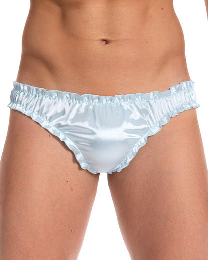 Satini Satin Rüsche Sissy Tanga Tanga Boy-Shorts Slips Höschen Unterwäsche (Baby blau, L)