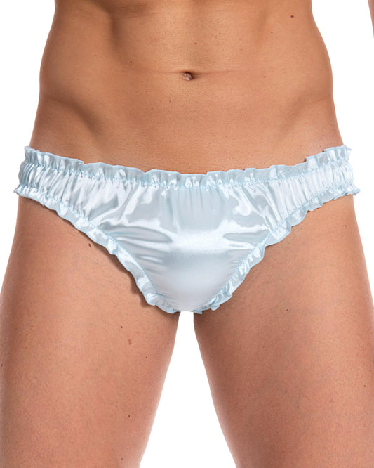 Satini Satin Rüsche Sissy Tanga Tanga Boy-Shorts Slips Höschen Unterwäsche (Baby blau, L)