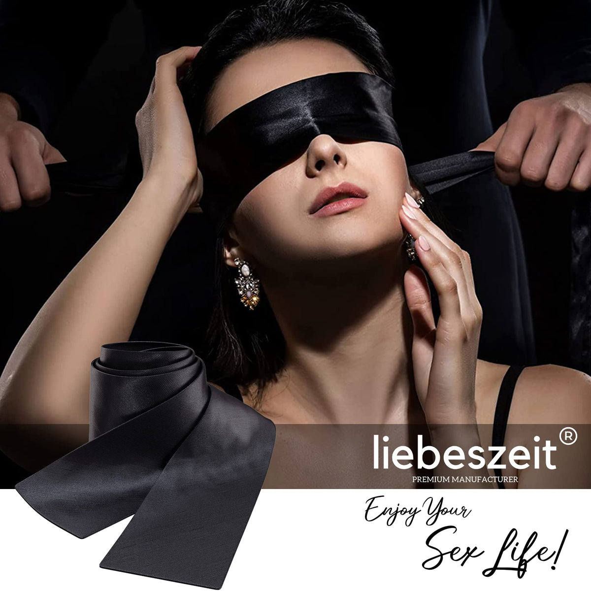 LIEBESZEIT© Premium Augenbinde für Frau Sex - Erotische Augenmaske Augenbinde Schwarz Blindfold Mask aus Satin - 100% Blickdicht Fesseln Bondage Sextoysets Sexpielzeug für Paare Extrem