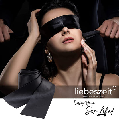 LIEBESZEIT© Premium Augenbinde für Frau Sex - Erotische Augenmaske Augenbinde Schwarz Blindfold Mask aus Satin - 100% Blickdicht Fesseln Bondage Sextoysets Sexpielzeug für Paare Extrem