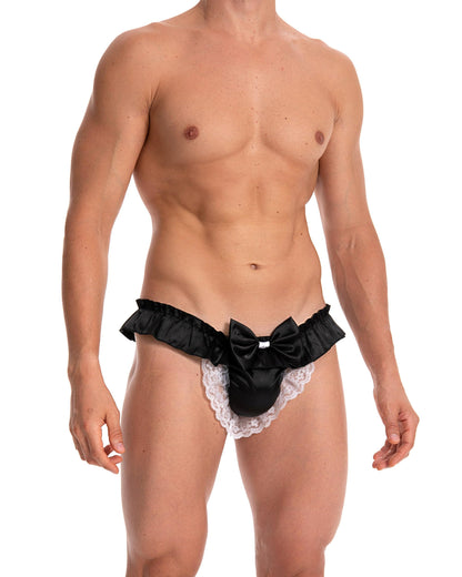 Satini Satin Rüsche die Schleife Tanga Sissy Boy-Shorts Slips Höschen Unterwäsche (Schwarz, L)
