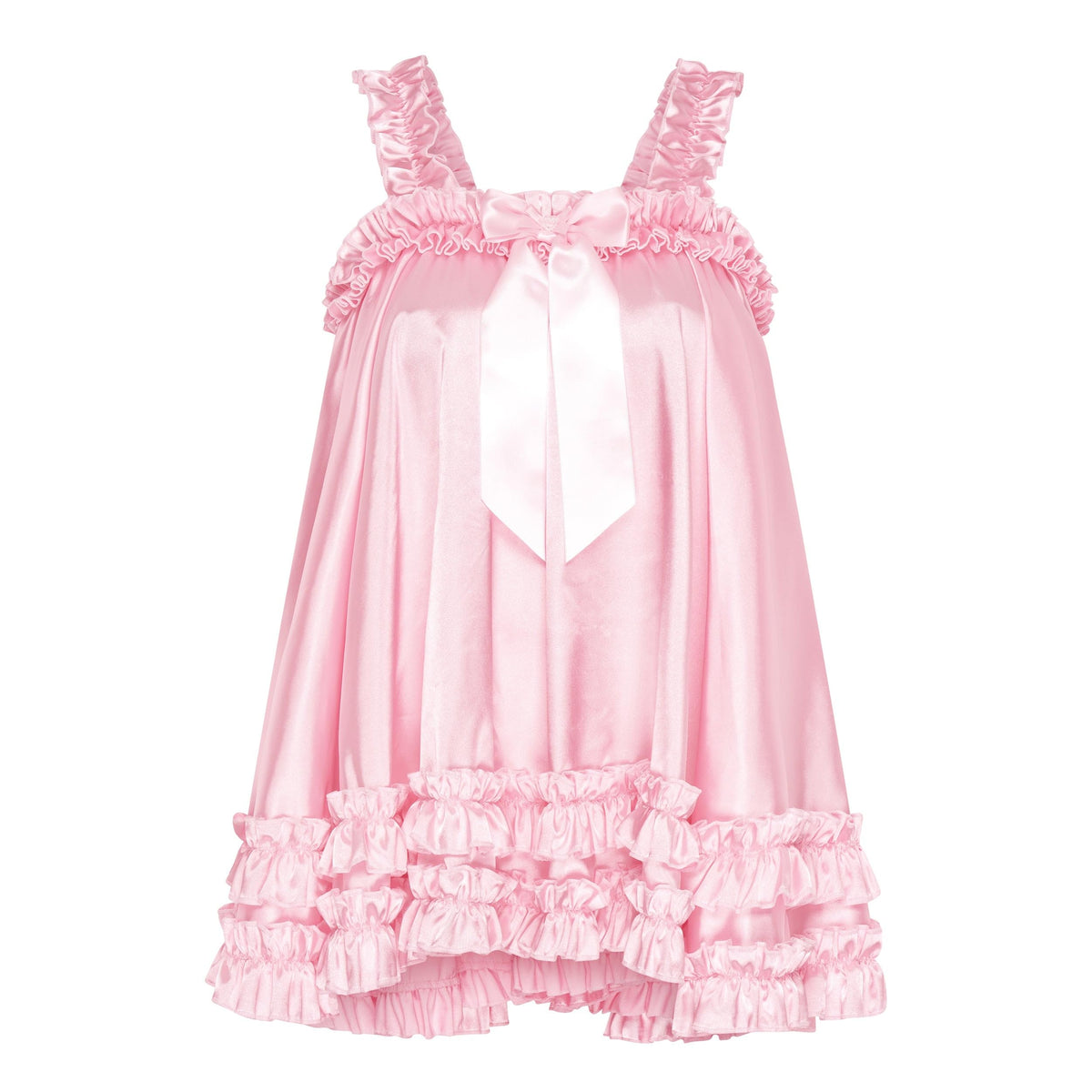 Satini Sissy Satin Babydoll Rüschen Dessous Glänzend, Zartrosa, S