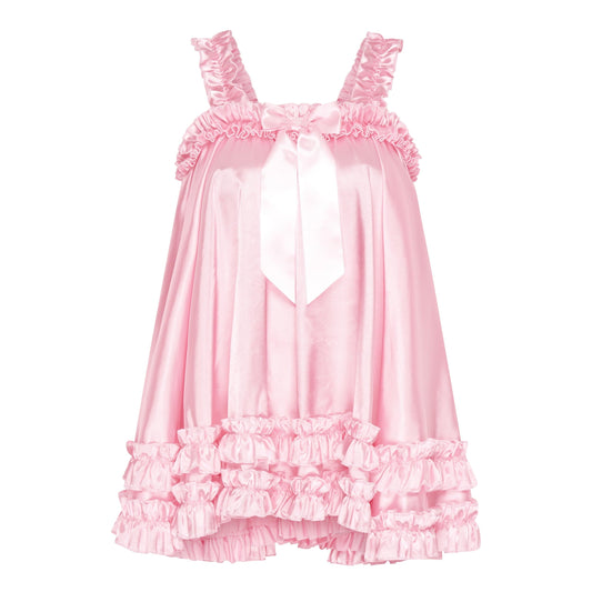 Satini Sissy Satin Babydoll Rüschen Dessous Glänzend, Zartrosa, S