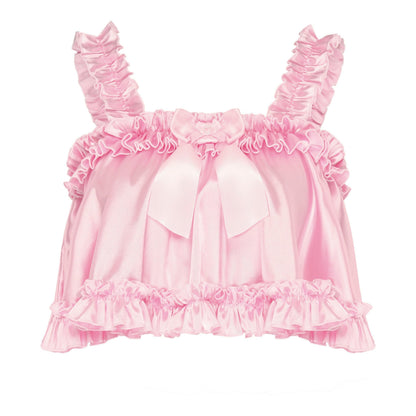 Satini Dessous Satin Sissy - Saum Rüschen Mieder Oberteil Zartrosa