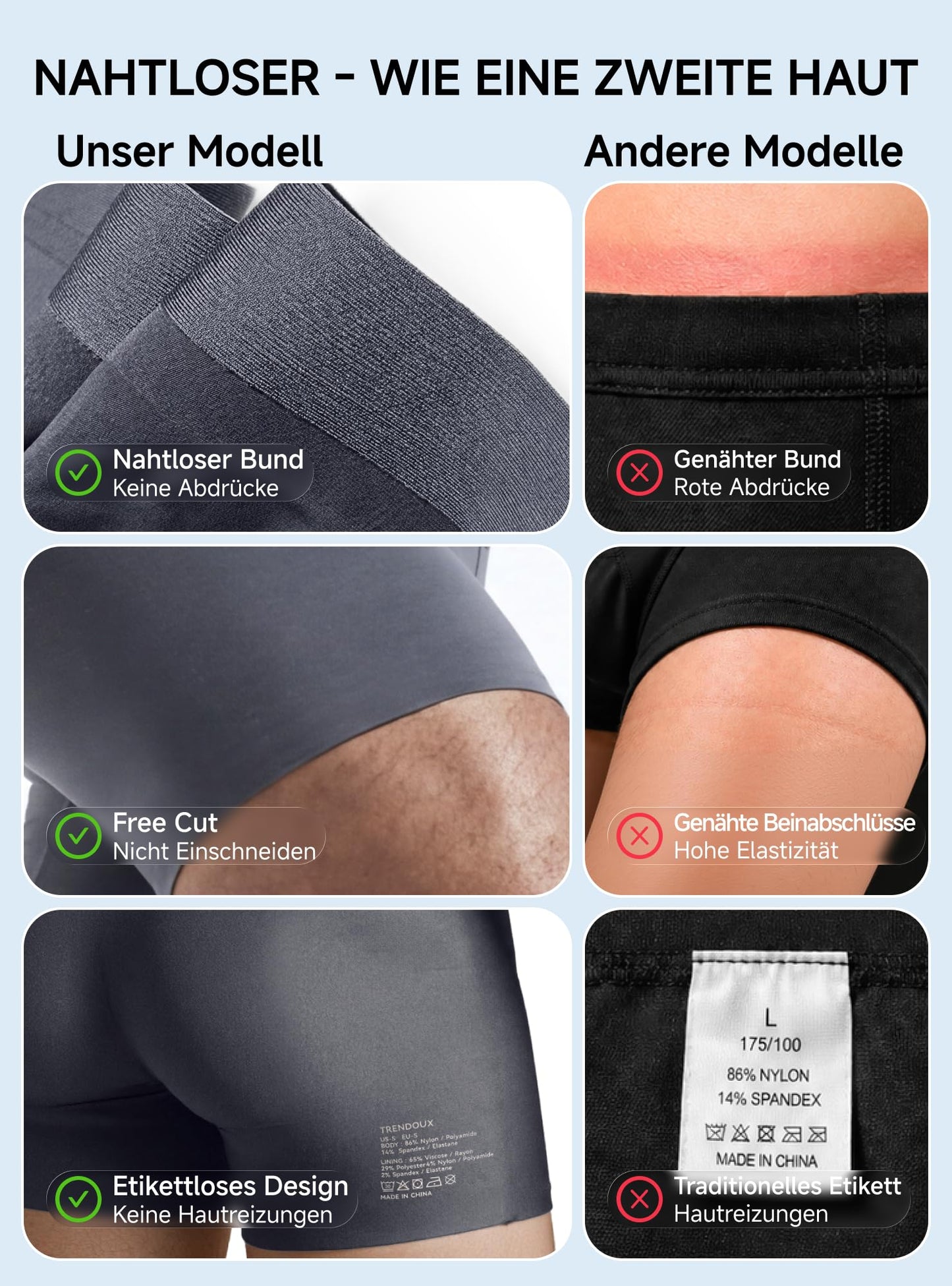 TRENDOUX Boxershorts Herren, Atmungsaktive Eisseide Unterhosen mit Nahtlosem Bund & Langem Bein, Komfortable Retroshorts mit 3D-Pouch, Anti-Chafing, 3er Pack XL