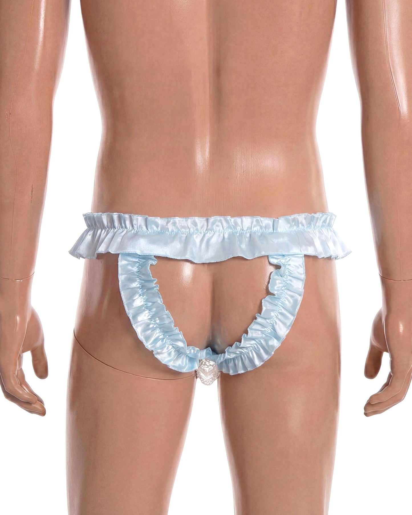 Satini Satin Rüsche die Schleife Tanga Sissy Boy-Shorts Slips Höschen Unterwäsche (Baby blau, L)