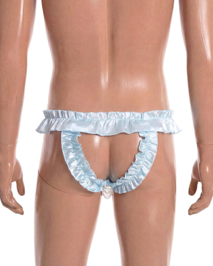 Satini Satin Rüsche die Schleife Tanga Sissy Boy-Shorts Slips Höschen Unterwäsche (Baby blau, L)