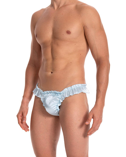Satini Satin Rüsche tiefangesetzte Passform Sissy Tanga Tanga Boy-Shorts Slips Höschen Unterwäsche (Baby blau, L)