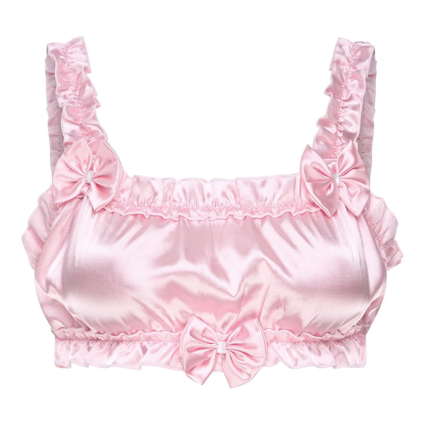 Satini Sissy Rüschen Gerafft Tailliert Seidig Satin Dessous Bralette (Zartrosa, M)