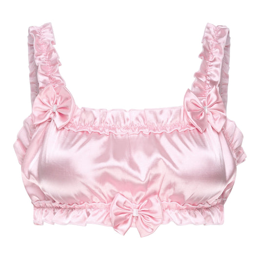 Satini Sissy Satin Bralette Rüschen Tailliert Dessous, Zartrosa, S
