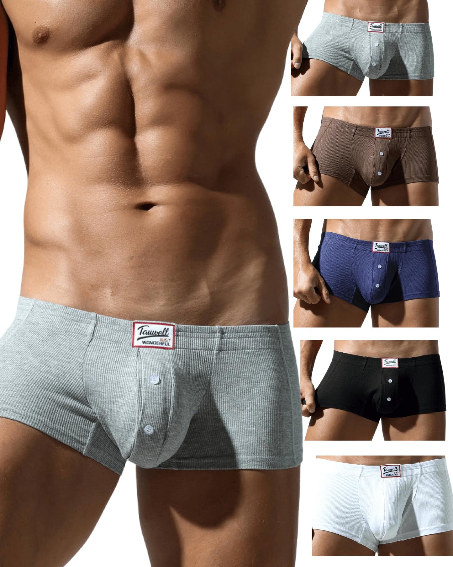 BIMONI Herren Premium Retroshorts Sexy Boxershorts Low-Rise Dessous aus Soft-Viskose – 5er Pack Schwarz/Braun/Grau/Dunkelblau/Weiß, Größe XL