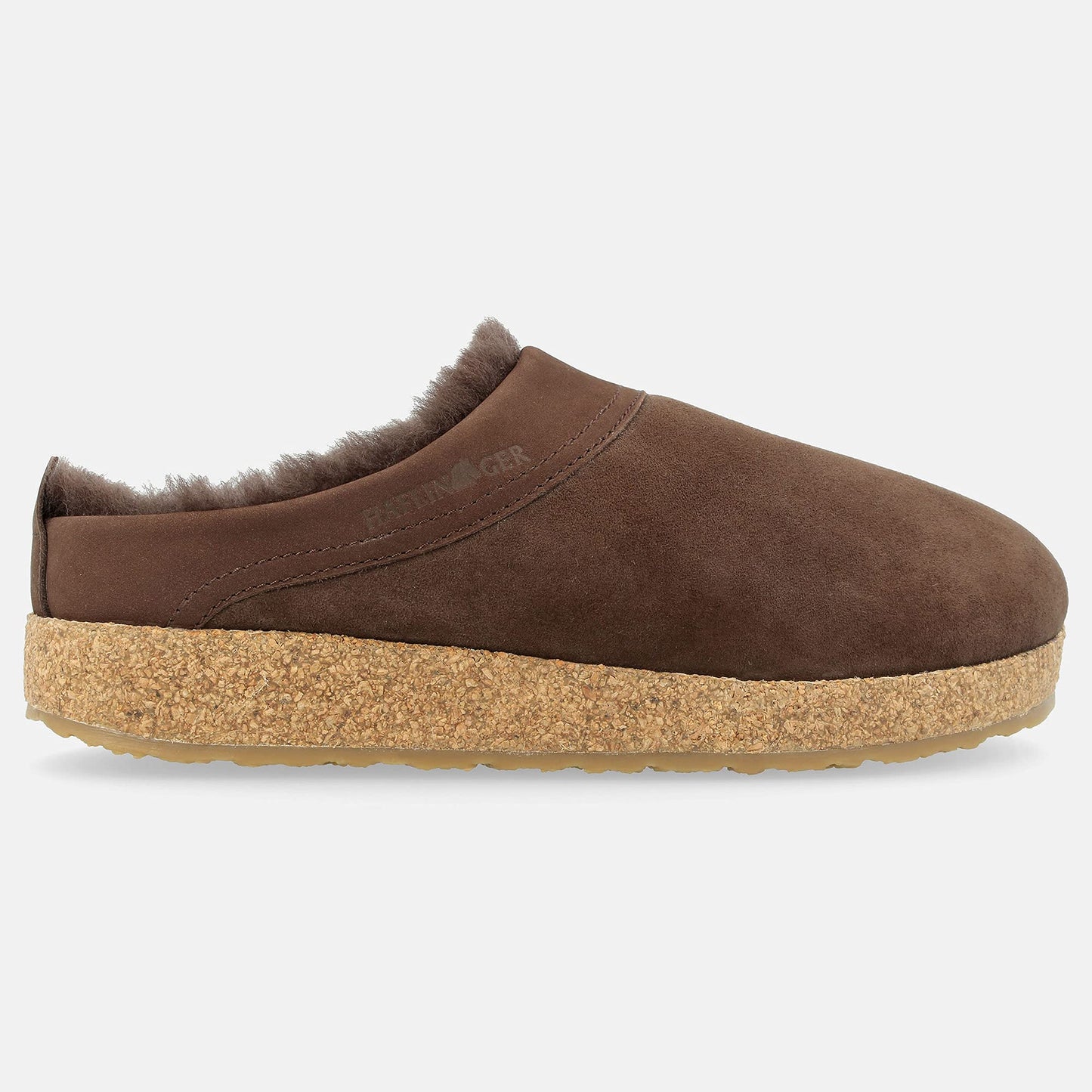 HAFLINGER Lammfellclog Snowbird Filzpantoffel Hausschuh Dunkelbraun (Kaffee 65), Gr 46