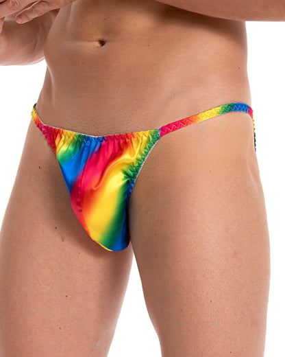 Satini Satin Tanga Herren Slip Unterwäsche Glänzend, Regenbogen, XL